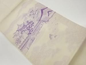 寺院に枯山水模様織出し名古屋帯